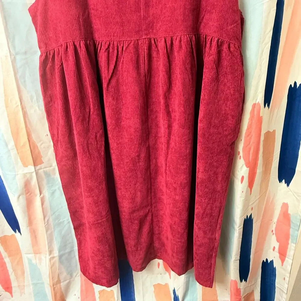 NWOT Zenana Outfitters Magenta Corduroy Overall Pocket Sleeveless Dress Size XL - Picture 10 of 13